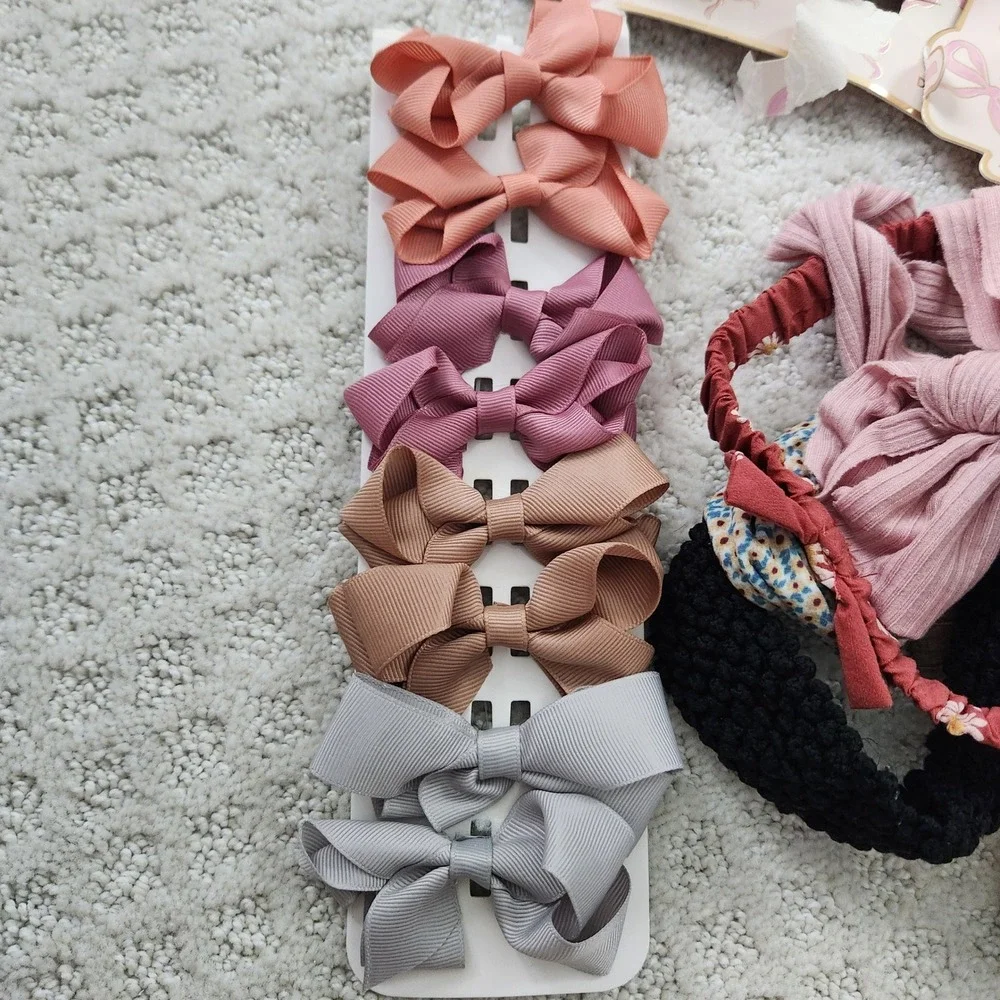 Baby Girl Hair Accessory Lot Bows Headbands Pom Poms Clips Mixed Bundle